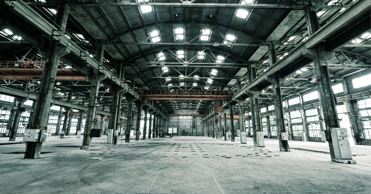 Large, empty industrial factory