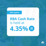 Blue background with text that shows RBA held cash rate at 4.35% for December 2023