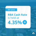Blue background with text that shows RBA held cash rate at 4.35% for February 2024