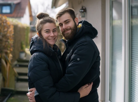 Smiling couple embracing outside their new home, showcasing the joy of achieving homeownership with the support of expert mortgage broking services tailored to unique needs.